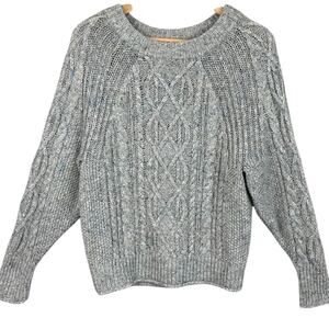 J. Crew Gray Cable Knit Sweater Gray Wool Blend Confetti  Fisherman Cabincore